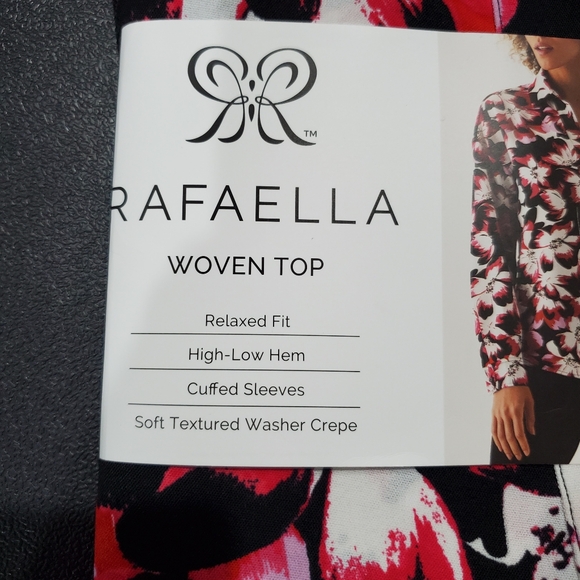 Rafaella Woven Top Relaxed Fit Size M Floral Long Sleeve Pink Black White - Picture 4 of 9